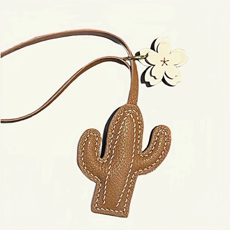 Hand - Stitched Genuine Leather Cactus Charm – INS Style Bag Accessory, Creative Gift, Keychain, Versatile and Trendy - shewearing