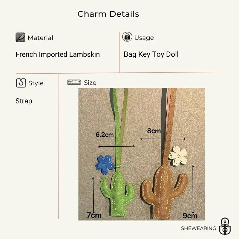 Hand - Stitched Genuine Leather Cactus Charm – INS Style Bag Accessory, Creative Gift, Keychain, Versatile and Trendy - shewearing