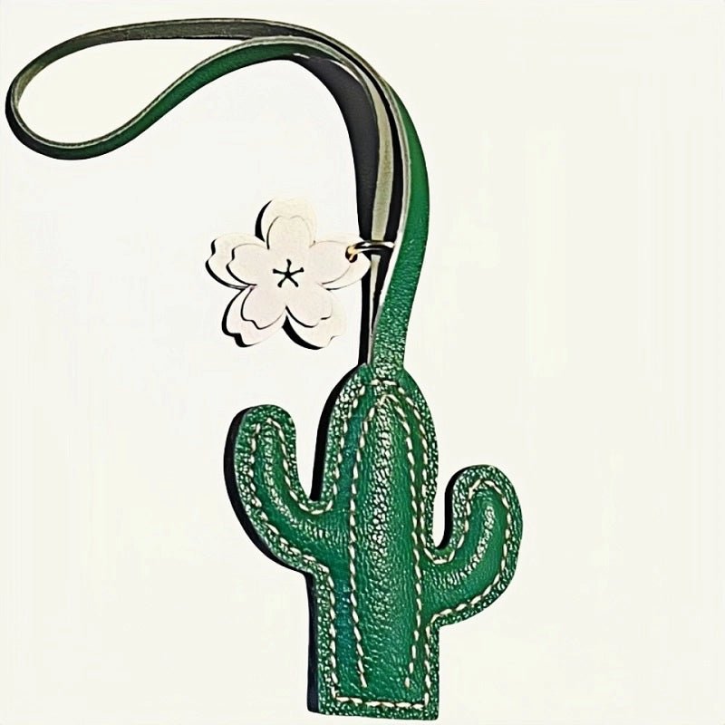 Hand - Stitched Genuine Leather Cactus Charm – INS Style Bag Accessory, Creative Gift, Keychain, Versatile and Trendy - shewearing