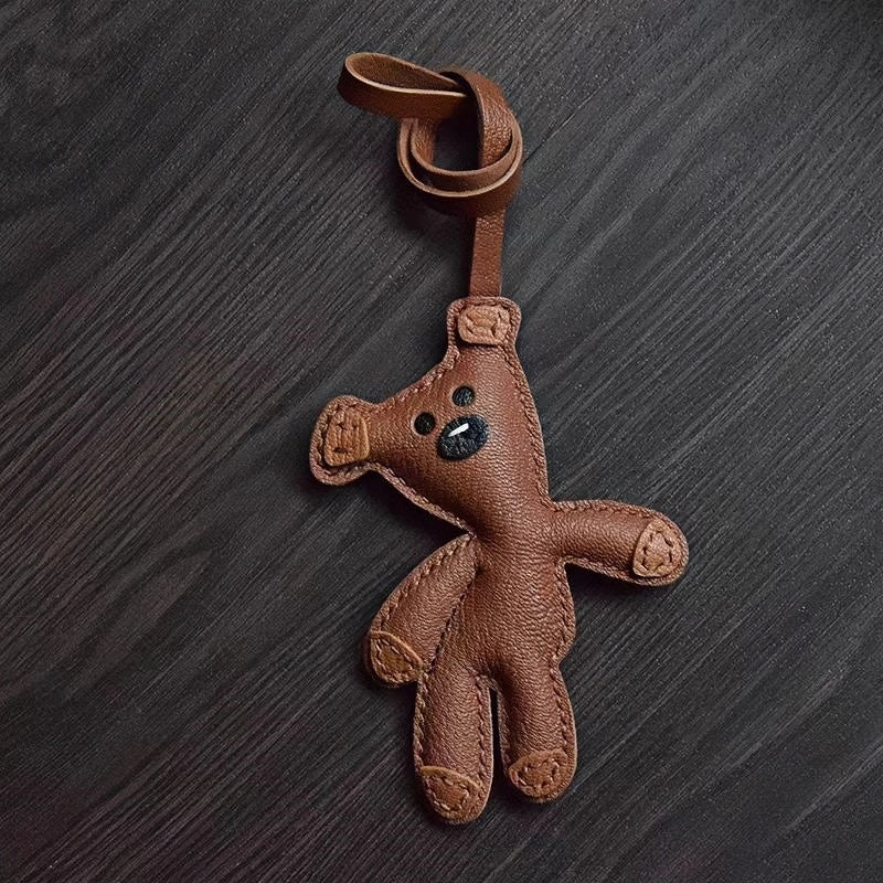 Hand - Stitched Leather Bear Bag Charm – Adorable Vintage Keychain Gift for Her - shewearing