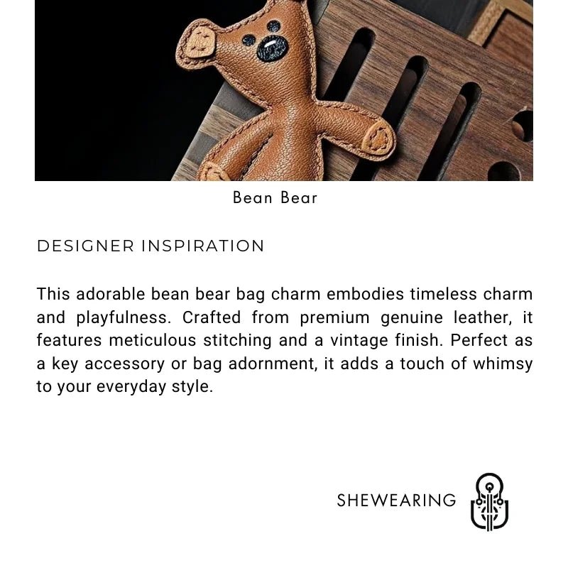 Hand - Stitched Leather Bear Bag Charm – Adorable Vintage Keychain Gift for Her - shewearing