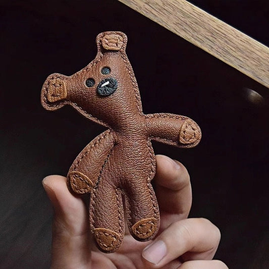 Hand - Stitched Leather Bear Bag Charm – Adorable Vintage Keychain Gift for Her - shewearing