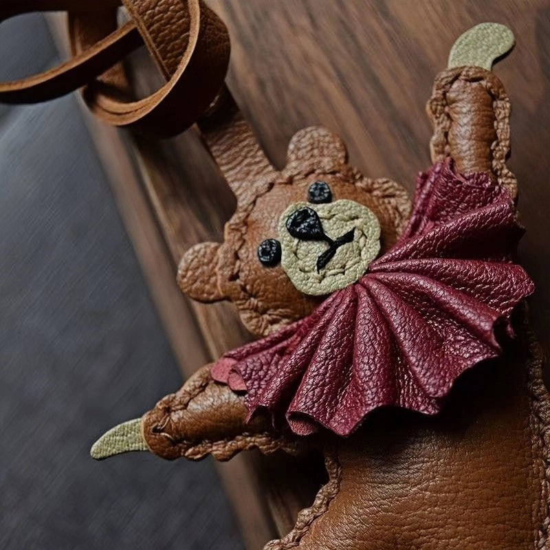 Handcrafted Ballet Bear Bag Charm – Full - Grain Lambskin, Elegant & Playful, Perfect Gift for Her - shewearing