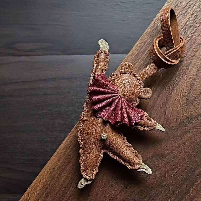 Handcrafted Ballet Bear Bag Charm – Full - Grain Lambskin, Elegant & Playful, Perfect Gift for Her - shewearing