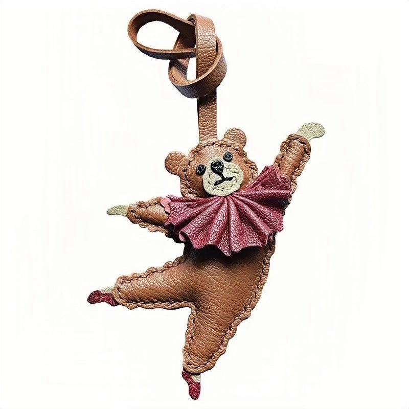 Handcrafted Ballet Bear Bag Charm – Full - Grain Lambskin, Elegant & Playful, Perfect Gift for Her - shewearing