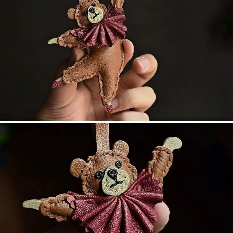 Handcrafted Ballet Bear Bag Charm – Full - Grain Lambskin, Elegant & Playful, Perfect Gift for Her - shewearing