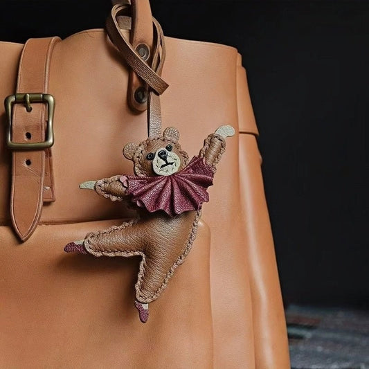 Handcrafted Ballet Bear Bag Charm – Full - Grain Lambskin, Elegant & Playful, Perfect Gift for Her - shewearing