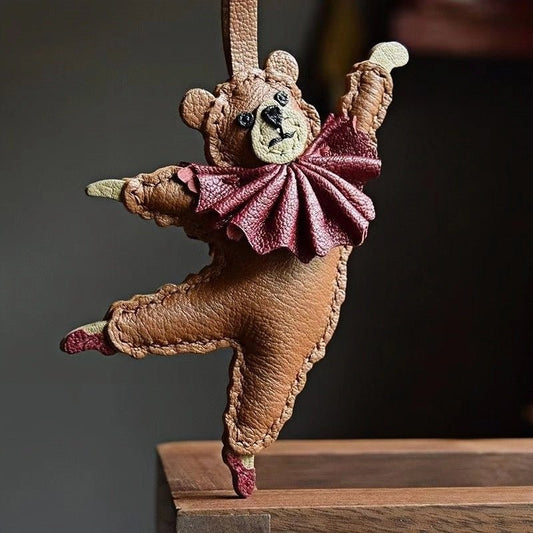 Handcrafted Ballet Bear Bag Charm – Full - Grain Lambskin, Elegant & Playful, Perfect Gift for Her - shewearing