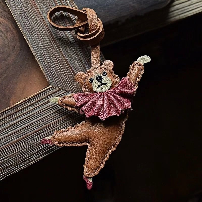 Handcrafted Ballet Bear Bag Charm – Full - Grain Lambskin, Elegant & Playful, Perfect Gift for Her - shewearing