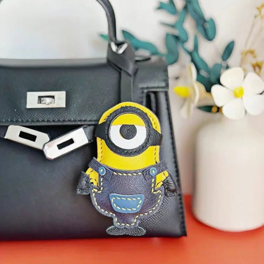 Handcrafted Big - Eyed Yellow Minion Leather Charm – Unique Bag & Key Accessory, Fun Gift Idea - shewearing