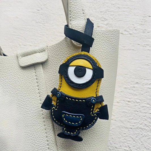 Handcrafted Big - Eyed Yellow Minion Leather Charm – Unique Bag & Key Accessory, Fun Gift Idea - shewearing