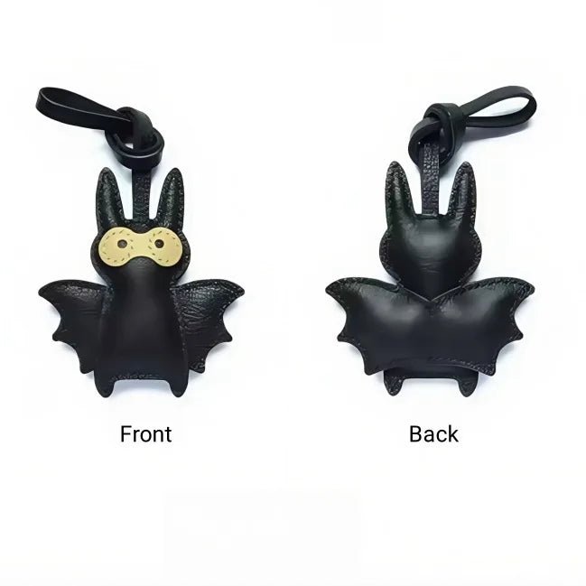 Handcrafted Black Leather Bat Charm – Playful Halloween - Inspired Keychain and Bag Accessory - shewearing