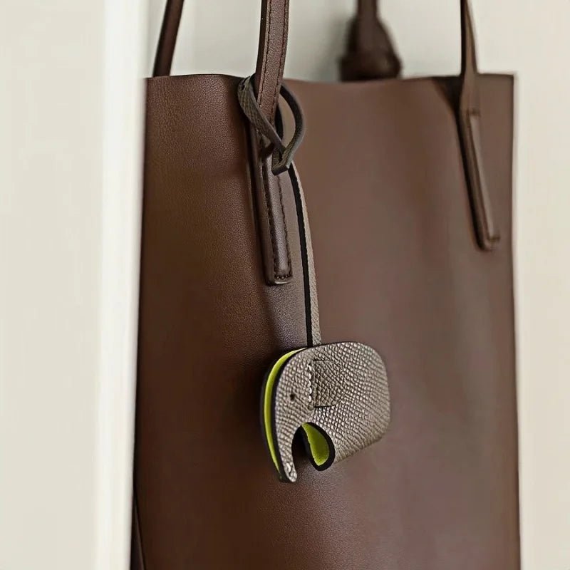Handcrafted Elephant Leather Charm – Full - Grain Cowhide Bag Accessory with Minimalist Elegance - shewearing