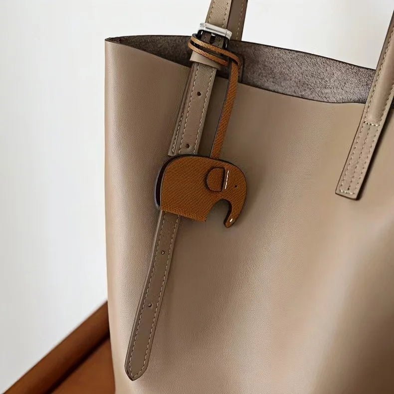 Handcrafted Elephant Leather Charm – Full - Grain Cowhide Bag Accessory with Minimalist Elegance - shewearing