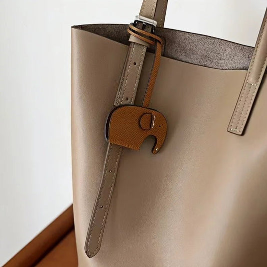Handcrafted Elephant Leather Charm – Full - Grain Cowhide Bag Accessory with Minimalist Elegance - shewearing