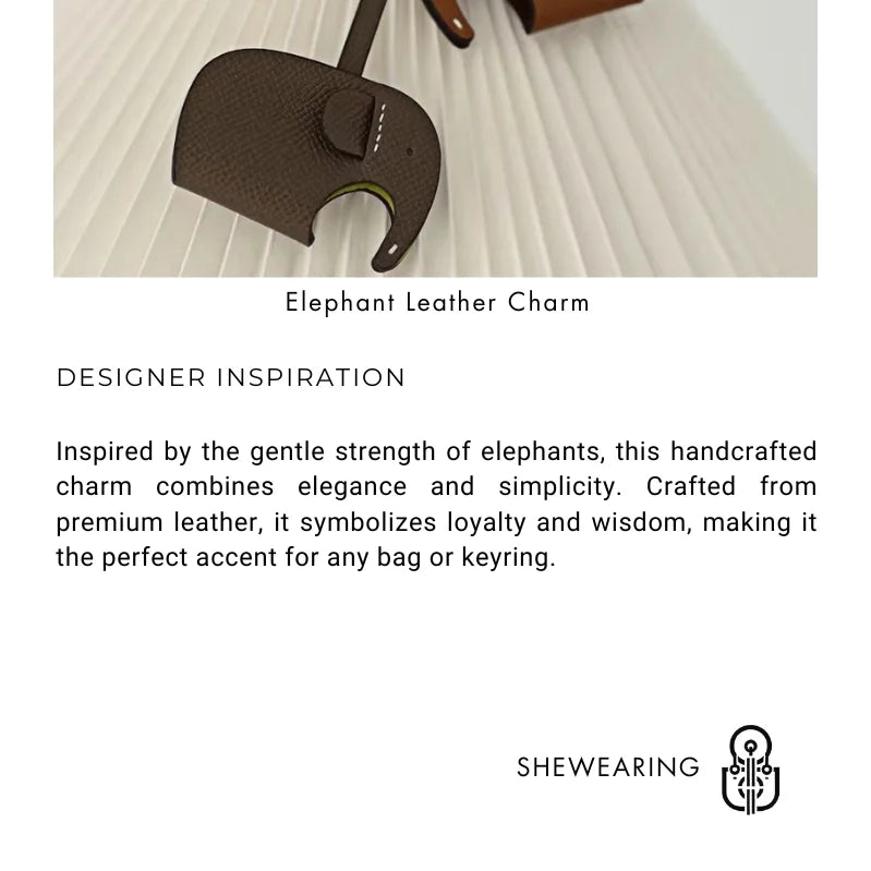 Handcrafted Elephant Leather Charm – Full - Grain Cowhide Bag Accessory with Minimalist Elegance - shewearing