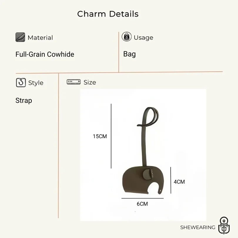Handcrafted Elephant Leather Charm – Full - Grain Cowhide Bag Accessory with Minimalist Elegance - shewearing
