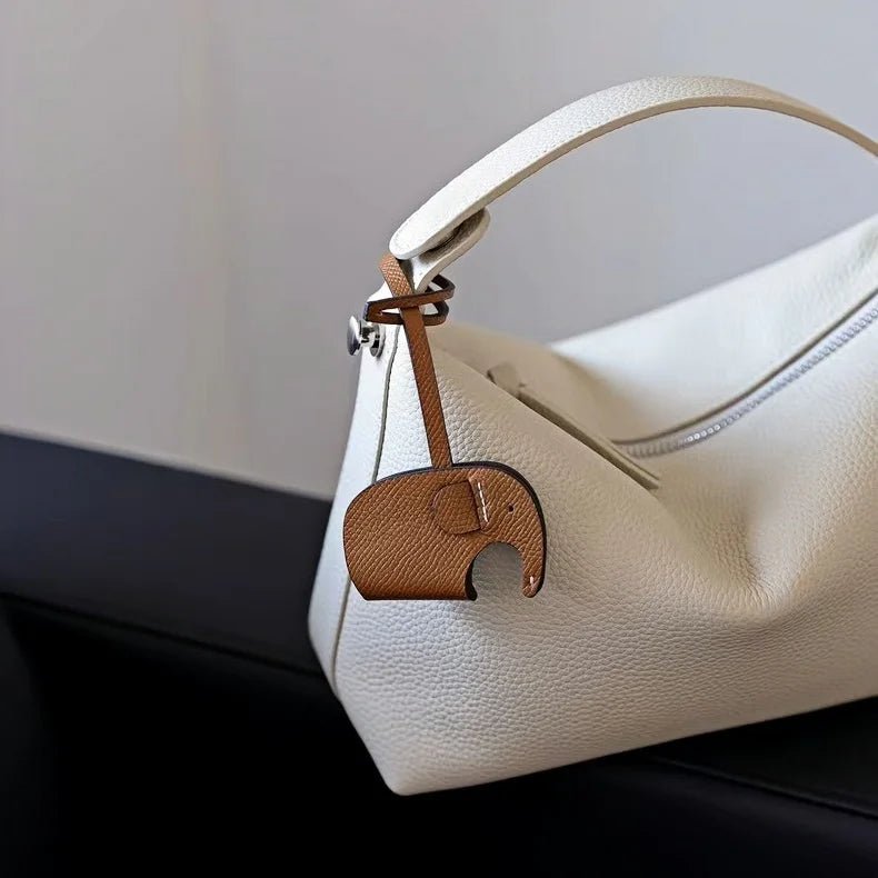 Handcrafted Elephant Leather Charm – Full - Grain Cowhide Bag Accessory with Minimalist Elegance - shewearing