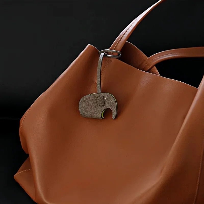 Handcrafted Elephant Leather Charm – Full - Grain Cowhide Bag Accessory with Minimalist Elegance - shewearing