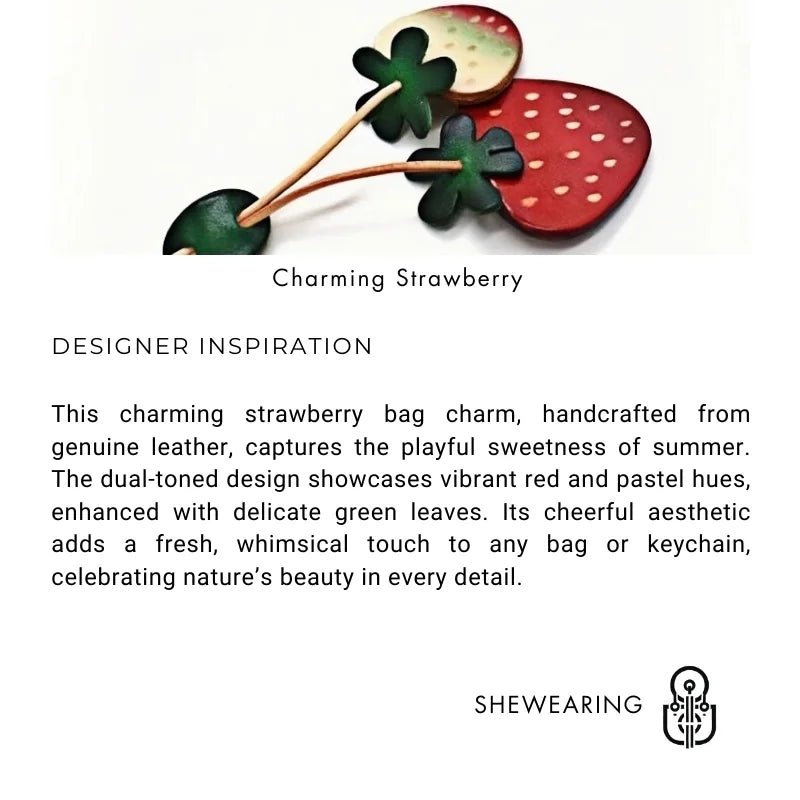 Handcrafted Genuine Leather Strawberry Bag Charm, Nordic - Style Fruit Design, Artisan Keychain, Car Accessory, Bookmark Decoration - shewearing
