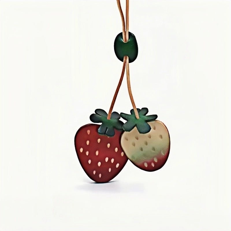 Handcrafted Genuine Leather Strawberry Bag Charm, Nordic - Style Fruit Design, Artisan Keychain, Car Accessory, Bookmark Decoration - shewearing
