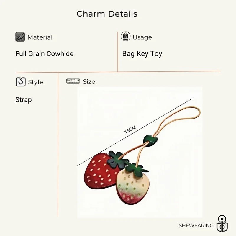 Handcrafted Genuine Leather Strawberry Bag Charm, Nordic - Style Fruit Design, Artisan Keychain, Car Accessory, Bookmark Decoration - shewearing