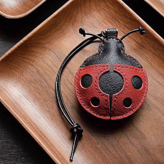 Handcrafted Ladybug Leather Bag Charm – Creative Design, French Full - Grain Lambskin, Keychain or Bag Accessory for Women, Minimalist Nature - Inspired Gift - shewearing