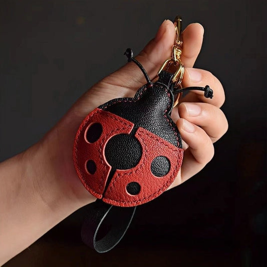 Handcrafted Ladybug Leather Bag Charm – Creative Design, French Full - Grain Lambskin, Keychain or Bag Accessory for Women, Minimalist Nature - Inspired Gift - shewearing