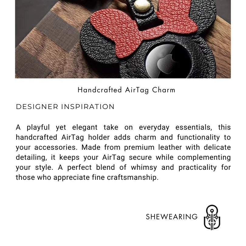 Handcrafted Leather AirTag Holder – Premium Full - Grain Goatskin Case for Apple AirTag | Secure & Stylish Anti - Loss Keychain Charm - shewearing