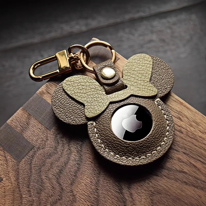 Handcrafted Leather AirTag Holder – Premium Full - Grain Goatskin Case for Apple AirTag | Secure & Stylish Anti - Loss Keychain Charm - shewearing