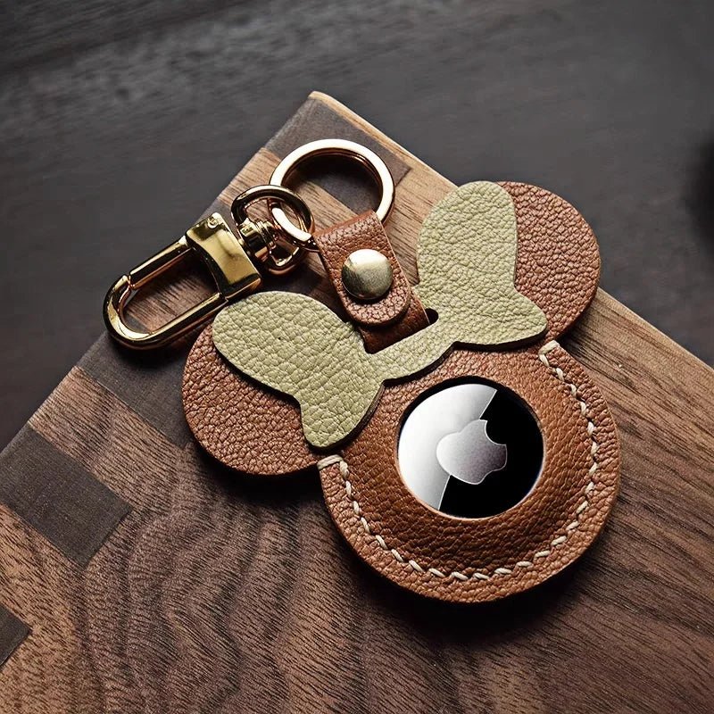 Handcrafted Leather AirTag Holder – Premium Full - Grain Goatskin Case for Apple AirTag | Secure & Stylish Anti - Loss Keychain Charm - shewearing