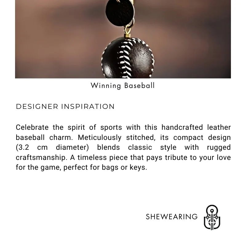 Handcrafted Leather Baseball Bag Charm – Genuine Cowhide, Keychain or Bag Accessory, Thoughtful Gift for Sports Lovers - shewearing