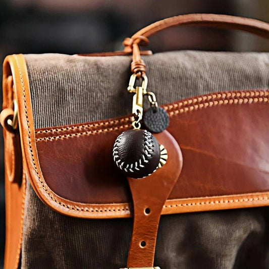 Handcrafted Leather Baseball Bag Charm – Genuine Cowhide, Keychain or Bag Accessory, Thoughtful Gift for Sports Lovers - shewearing