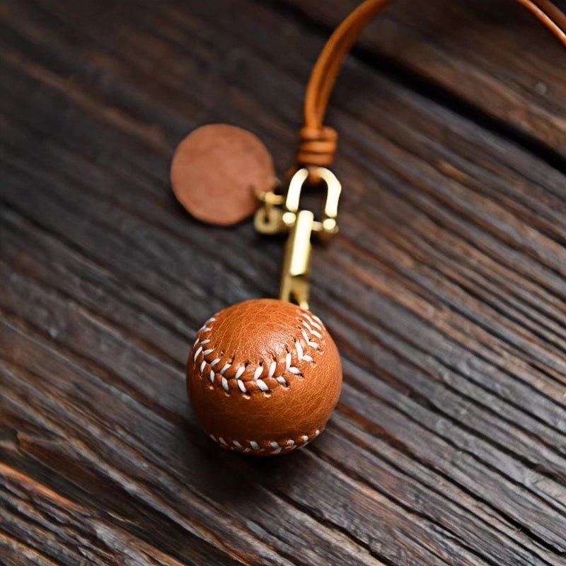 Handcrafted Leather Baseball Bag Charm – Genuine Cowhide, Keychain or Bag Accessory, Thoughtful Gift for Sports Lovers - shewearing