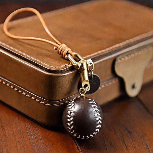 Handcrafted Leather Baseball Bag Charm – Genuine Cowhide, Keychain or Bag Accessory, Thoughtful Gift for Sports Lovers - shewearing