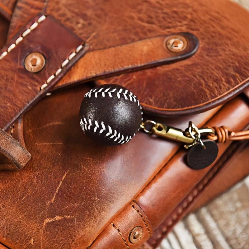 Handcrafted Leather Baseball Bag Charm – Genuine Cowhide, Keychain or Bag Accessory, Thoughtful Gift for Sports Lovers - shewearing