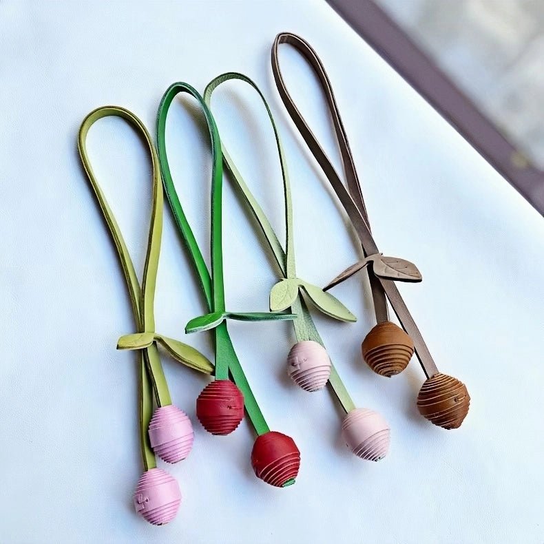 Handcrafted Leather Cherry Bag Charm – Full - Grain Cowhide, Nature - Inspired Design, Whimsical Accessory for Women, Elegant Gift Idea - shewearing