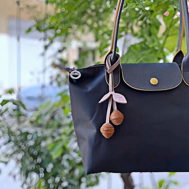 Handcrafted Leather Cherry Bag Charm – Full - Grain Cowhide, Nature - Inspired Design, Whimsical Accessory for Women, Elegant Gift Idea - shewearing