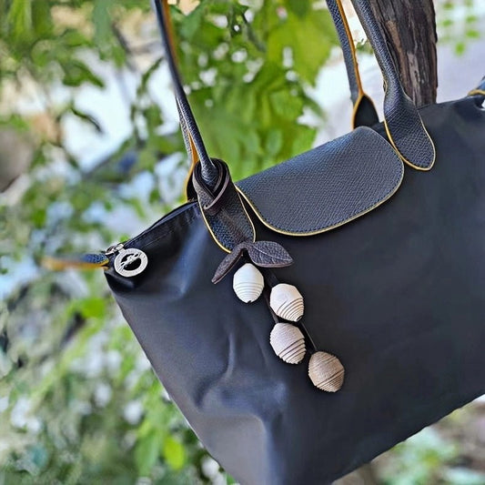 Handcrafted Leather Cherry Bag Charm – Full - Grain Cowhide, Nature - Inspired Design, Whimsical Accessory for Women, Elegant Gift Idea - shewearing