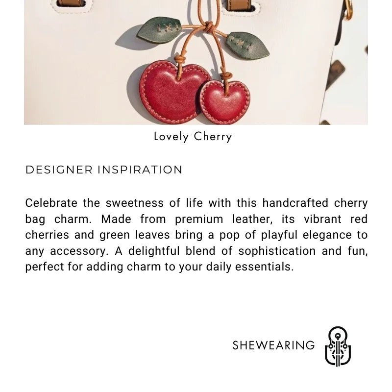 Handcrafted Leather Cherry Bag Charm – Premium Cowhide, Vibrant 3D Cherries, Stylish Accessory for Bags and Keys, Perfect Gift for Women - shewearing