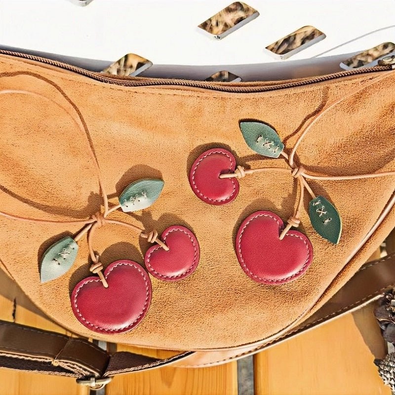 Handcrafted Leather Cherry Bag Charm – Premium Cowhide, Vibrant 3D Cherries, Stylish Accessory for Bags and Keys, Perfect Gift for Women - shewearing