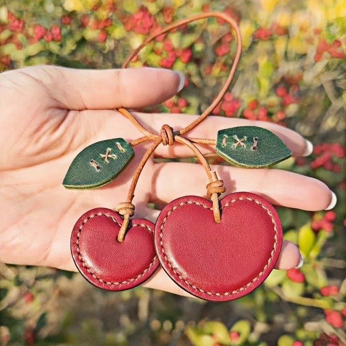 Handcrafted Leather Cherry Bag Charm – Premium Cowhide, Vibrant 3D Cherries, Stylish Accessory for Bags and Keys, Perfect Gift for Women - shewearing