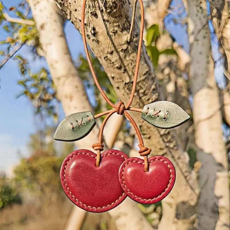 Handcrafted Leather Cherry Bag Charm – Premium Cowhide, Vibrant 3D Cherries, Stylish Accessory for Bags and Keys, Perfect Gift for Women - shewearing