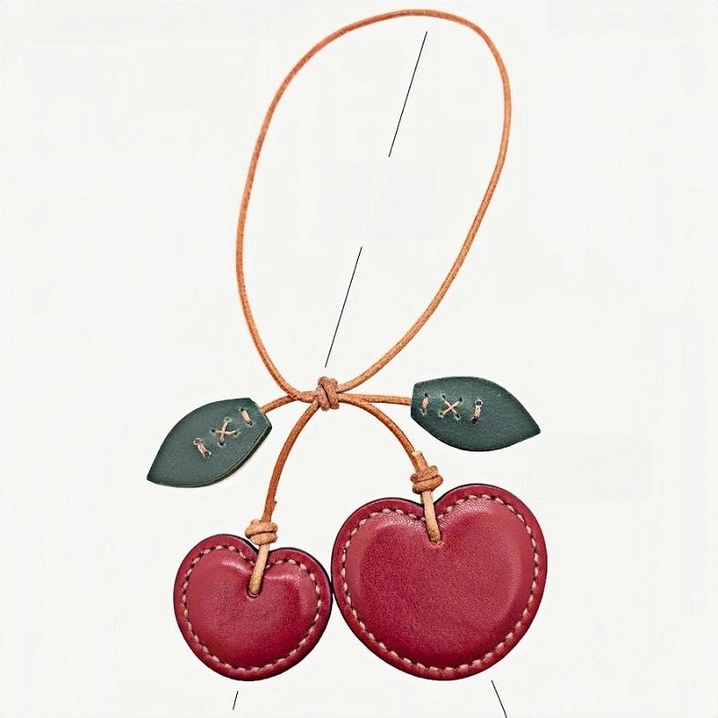 Handcrafted Leather Cherry Bag Charm – Premium Cowhide, Vibrant 3D Cherries, Stylish Accessory for Bags and Keys, Perfect Gift for Women - shewearing