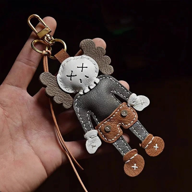 Handcrafted Leather Doll Charm – French Goatskin Keychain for Bags, Unisex Birthday Gift, Unique Trendy Style - shewearing