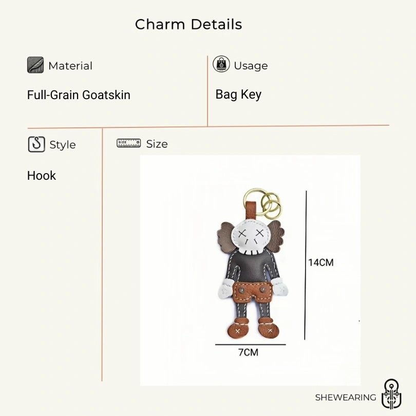 Handcrafted Leather Doll Charm – French Goatskin Keychain for Bags, Unisex Birthday Gift, Unique Trendy Style - shewearing