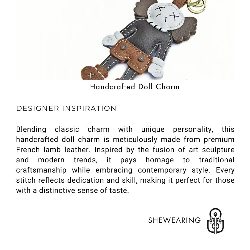 Handcrafted Leather Doll Charm – French Goatskin Keychain for Bags, Unisex Birthday Gift, Unique Trendy Style - shewearing