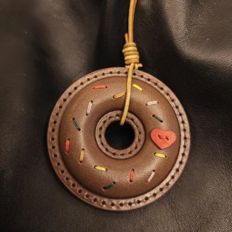 Handcrafted Leather Donut Bag Charm – Premium Full - Grain Leather Pendant with Beaded Sprinkles | Cute Donut Keychain | Whimsical Gift for Bags & Cars - shewearing