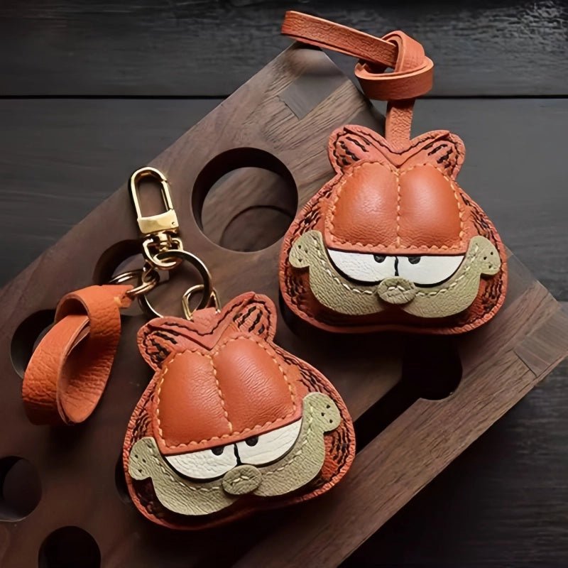 Handcrafted Leather Orange Cat Bag Charm – Cartoon Cat Design, Full - Grain Lambskin, Playful Accessory for Keys or Bags, Thoughtful Gift for Women - shewearing