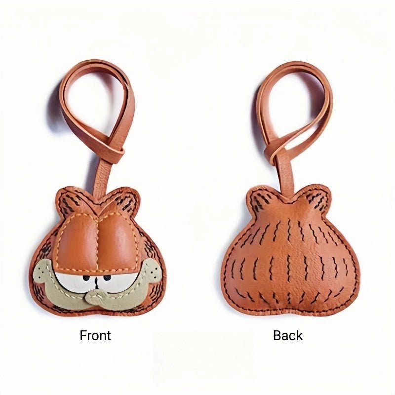 Handcrafted Leather Orange Cat Bag Charm – Cartoon Cat Design, Full - Grain Lambskin, Playful Accessory for Keys or Bags, Thoughtful Gift for Women - shewearing